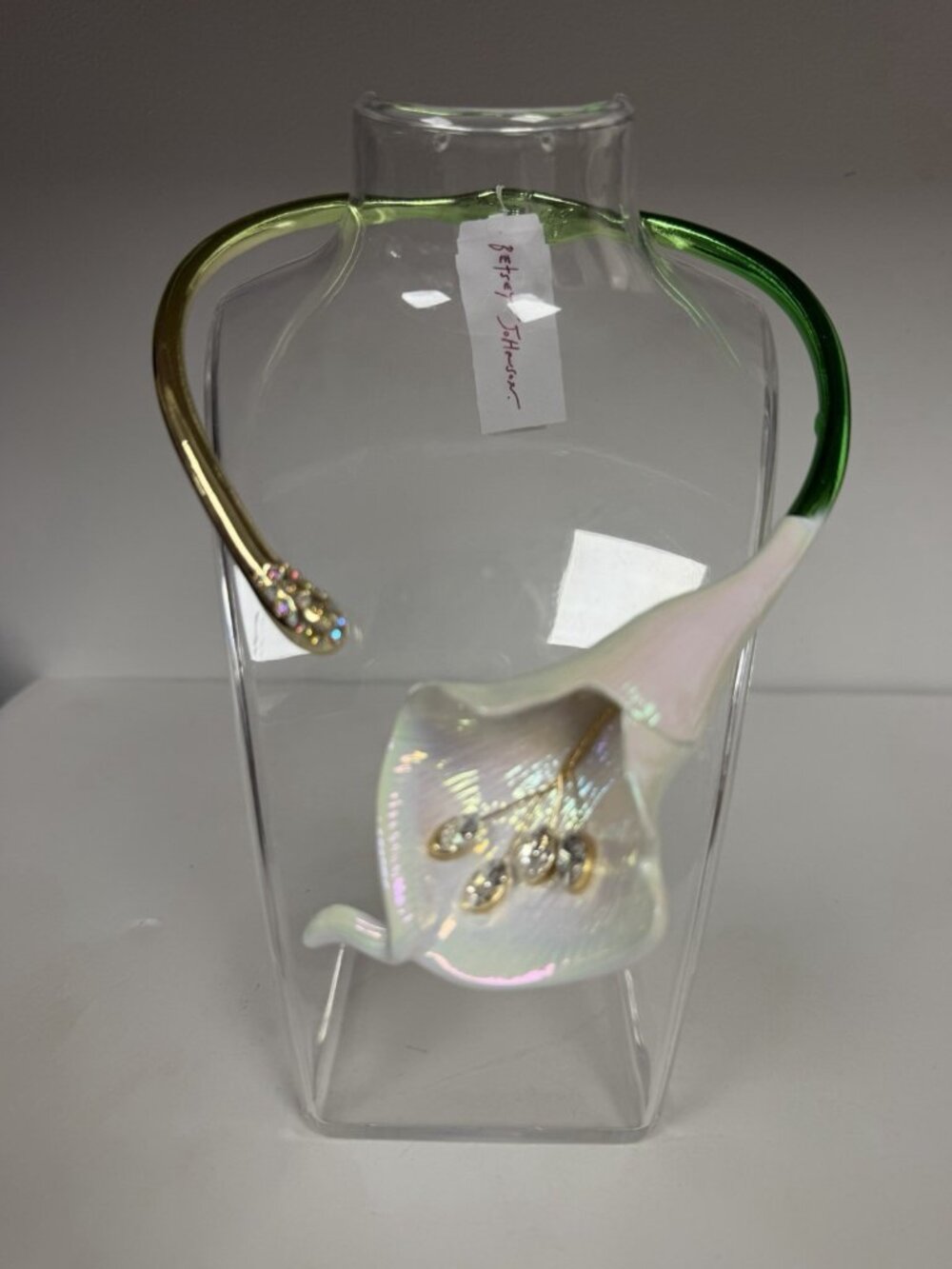 Betsey Johnson White Gold Floral Earring  Necklace 2 Pc Set Calla Lily NWT - Picture 3 of 10